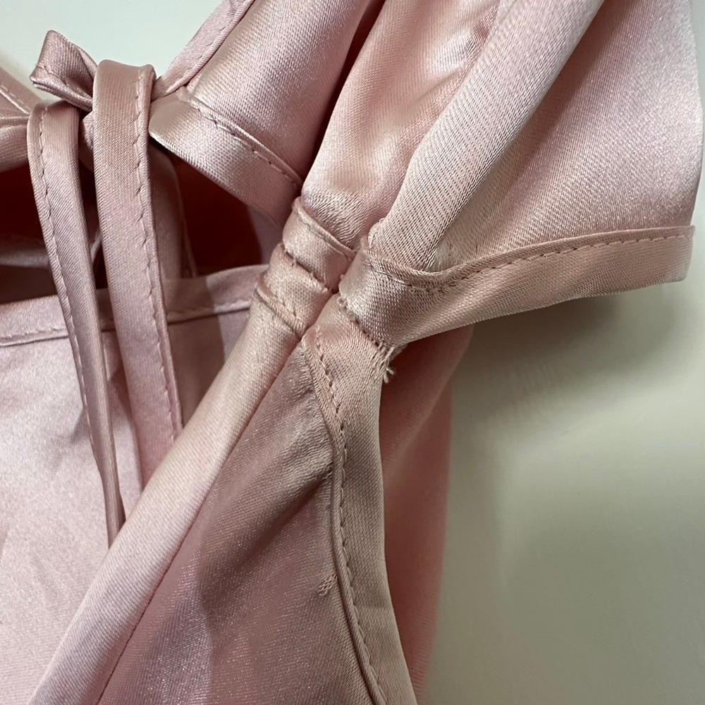 Zara Maxi Dress Womens Small Pink Satin Slip V-Neck Tie Front Open Back Evening - Picture 3 of 13